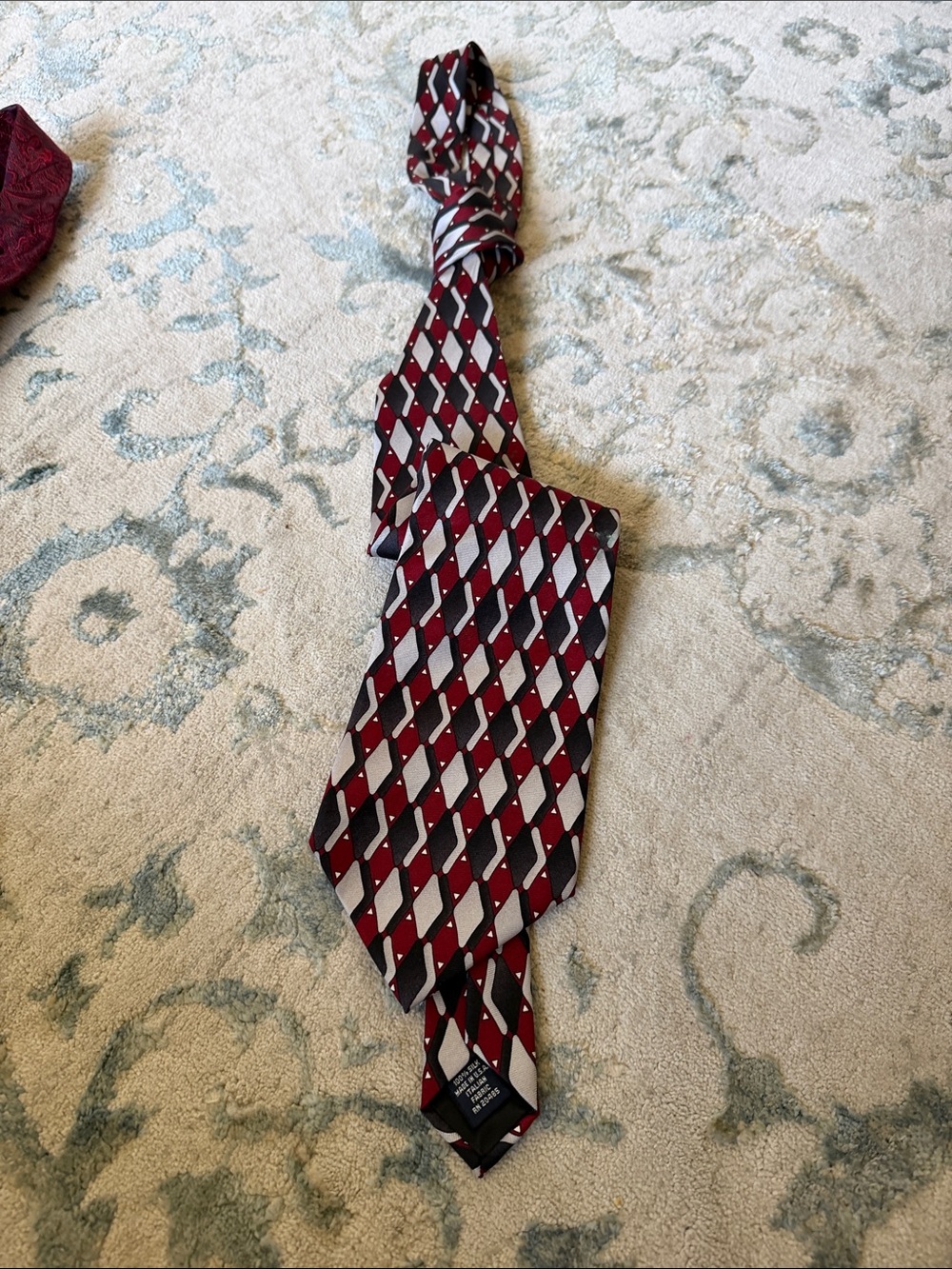 Stafford Red and Black Geometric Silk Tie